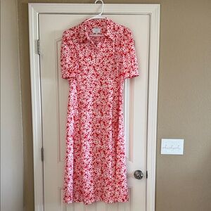 Hobbs London Red Floral Midi Dress with POCKETS